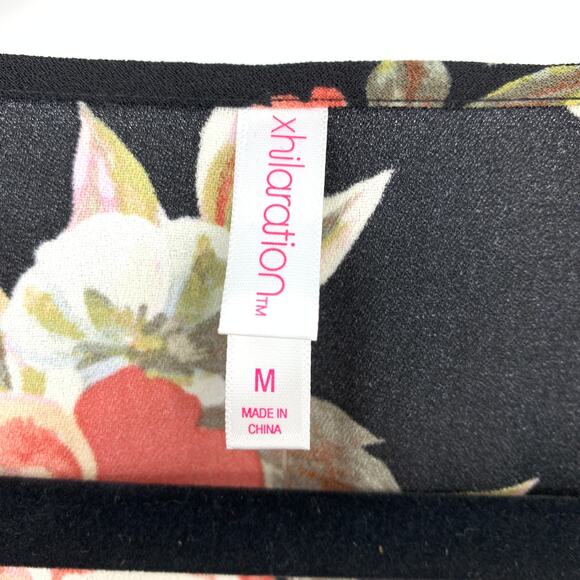 Xhilaration Women's Size Medium Ruffle Faux Wrap Dress Black Pink Floral NWT - Picture 5 of 7